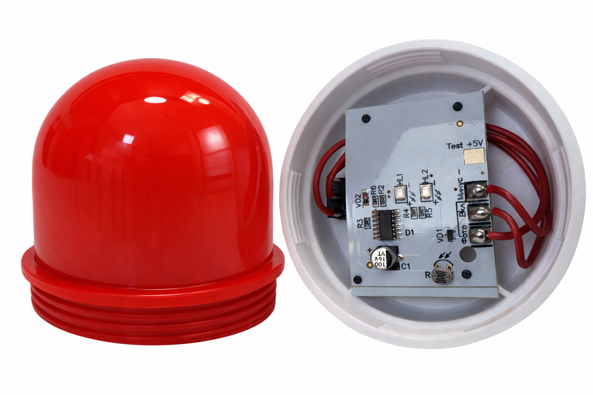 Фонарь ФС-4У с фотоэлементом (на батарейках) тонкая ручка, красный 