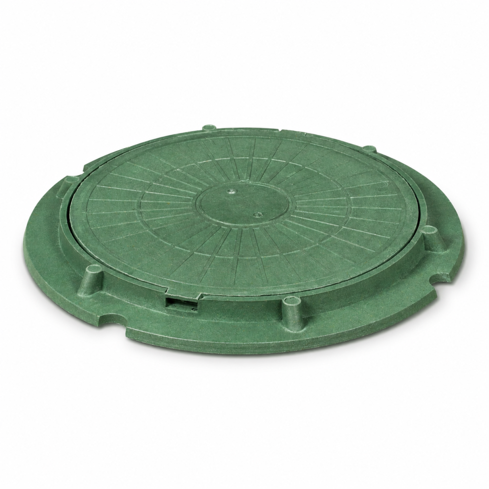 Люк канализационный садовый зеленый (нагрузка 1,5 тонны) фото в интернет-магазине ООО ПК Технология ( завод - изготовитель) idn500.ru