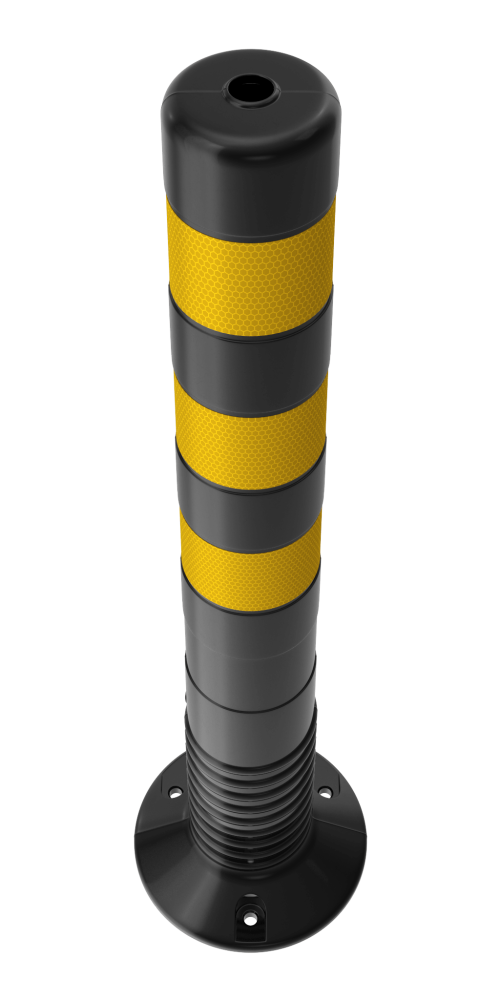 Дорожный гибкий столбик черный 750 мм из термопластичного полиуретана с черно-желтыми светоотражателями