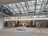 Столбики парковочные для ограждения пешеходной зоны у входа в терминал аэропорта