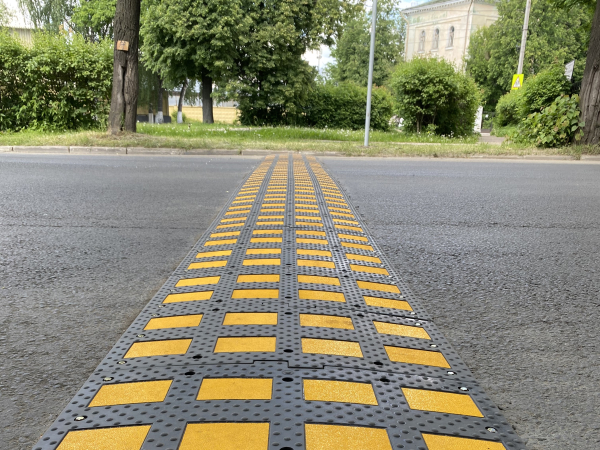 Резиновый лежачий полицейский ИДН-900 на проезжей части